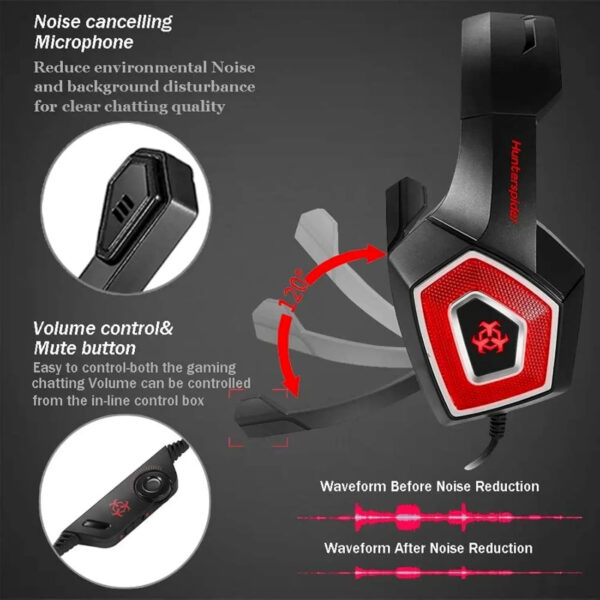 Hunter Spider V1 RGB Gaming Headset – 7.1 Surround Sound, Noise-Cancelling Mic, Deep Bass & RGB Lights - Image 4