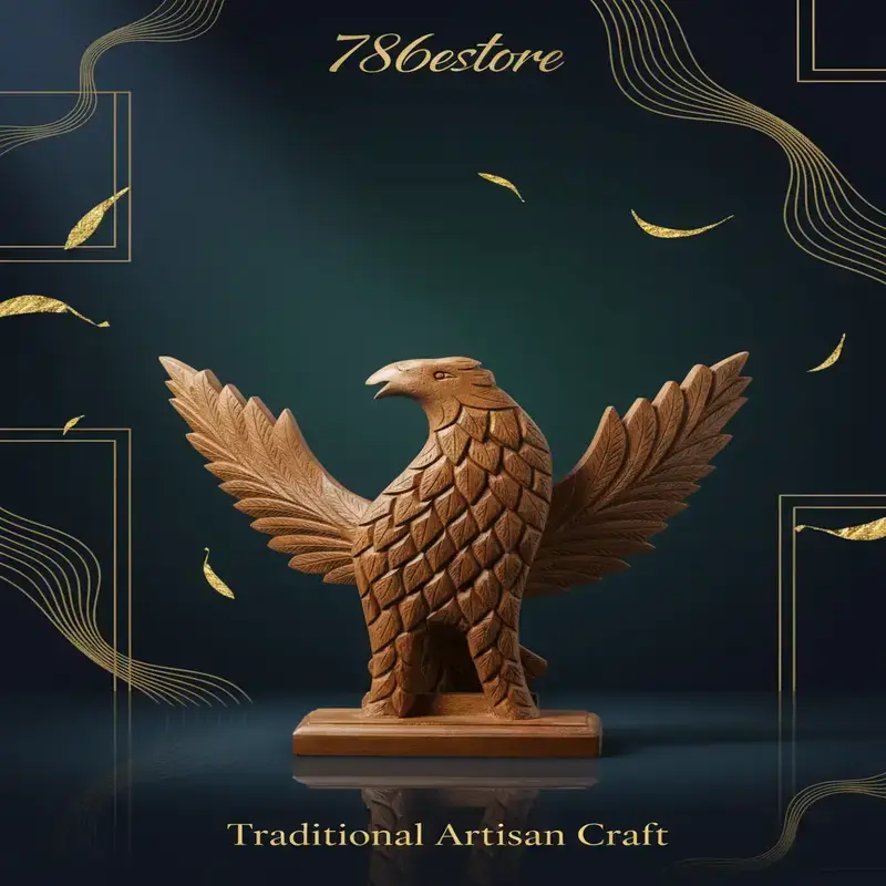 Handmade Wooden Eagle Sculpture from Kashmir – Real Wood Art | 786estore.com